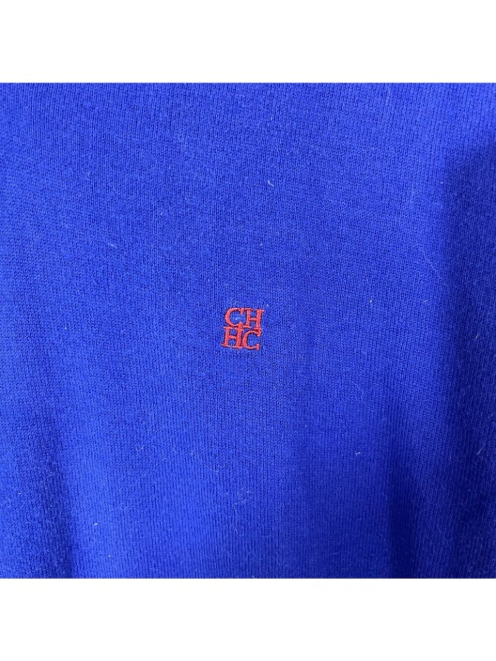 Carolina Herrera Sweater Mens Large Blue 100% Cotton V Neck Logo Knit Pullover - Picture 3 of 9